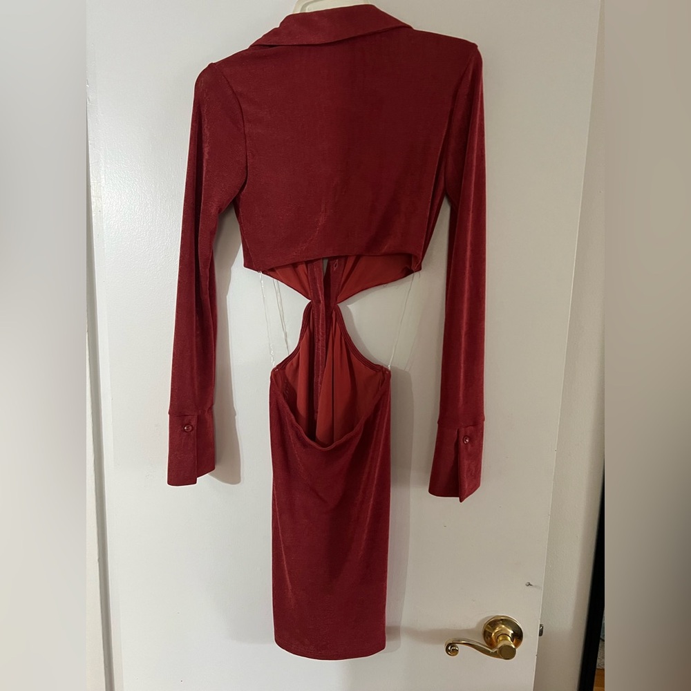 Cotton Candy LA Rich Red Long Sleeve Cut-Out Dress - Picture 7 of 8